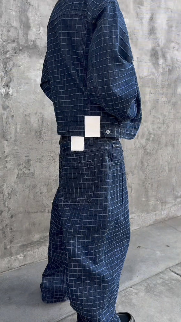 UNIQUE PLAID DENIM JACKET