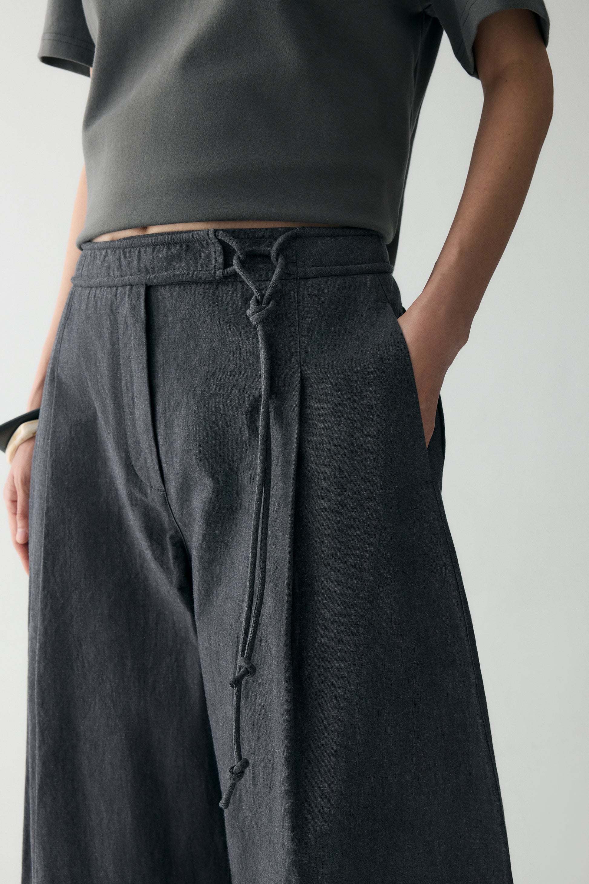 COTTON-LINEN BELTED PANTS